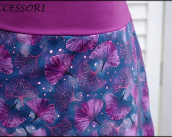 Balloon skirt jersey skirt summer skirt purple violet dark blue floral cotton jersey women's skirt