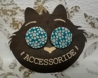 Stainless steel stud earrings, petrol blue, fabric-covered buttons, original ear jewelry, gift