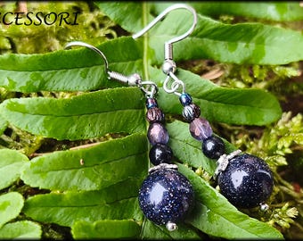 Aventurine glass, blue amber beads, Bohemian glass beads, stainless steel earrings