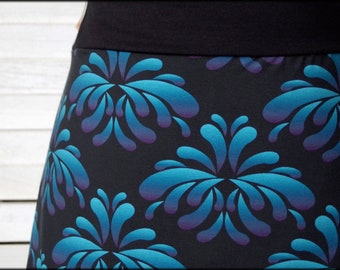 Balloon skirt, jersey skirt, summer skirt, blue and black, floral cotton jersey, women's skirt