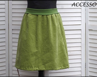 Balloon skirt corduroy skirt green cotton women's skirt corduroy