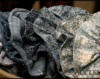 Scrunchie hair tie 4+1 FREE, blue and white floral hair tie, muslin cotton, polka dot dandelions