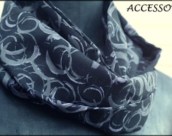 Loop scarf wrap scarf very light in linen look black gray viscose necklace