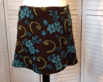 Wrap skirt wool skirt short skirt kidney warmer dark blue turquoise floral mini skirt wool warm
