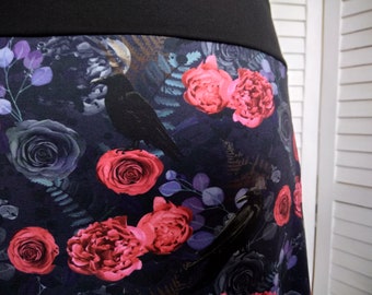 Balloon Skirt Jersey Skirt Summer Skirt Purple Purple Black with Roses Raabe Flowered Cotton Jersey Women's Skirt