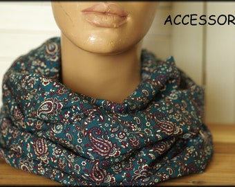 Foulard cache-cœur foulard très léger paisley violet pétrole fleuri collier en viscose