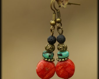 Coral, turquoise, lava