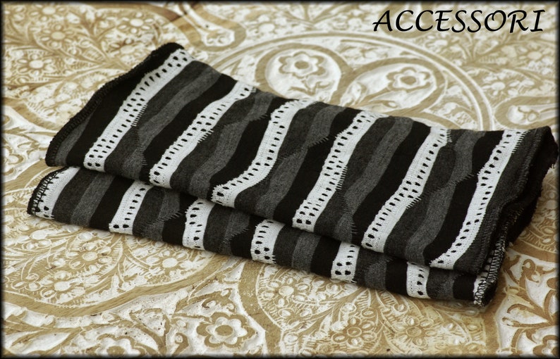 Cuffs Arm cuffs on both sides or with thumb hole black white gray stripes lined with fleece hand warmers soft warm cuddly image 3