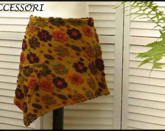 Wrap skirt wool skirt short skirt kidney warmer floral mustard yellow orange purple green mini skirt wool warm