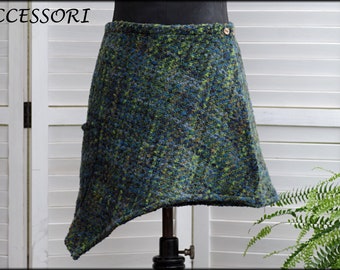 Wrap skirt wool skirt short skirt green blue tweed wool kidney warmer mini skirt warm