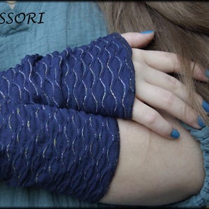 Armstulpen Damen Stulpen Pulswärmer Viskose Baumwolle dunkel blau irisierende Glitzerfaden