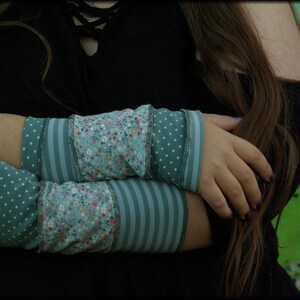 Arm cuffs Hand warmers Pulse warmer Summer cuffs Reversible cuffs mint green striped dotted flowered patchwork image 8