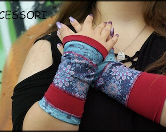 Arm warmers Hand warmers Hand warmers Pulse warmers Summer cuffs Reversible cuffs red blue striped flowered Patchwork