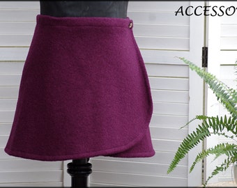 Wrap skirt wool skirt short skirt kidney warmer fuchsia purple mini skirt wool warm