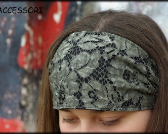 Hair band, bandana, khaki, lace, hair jewelry