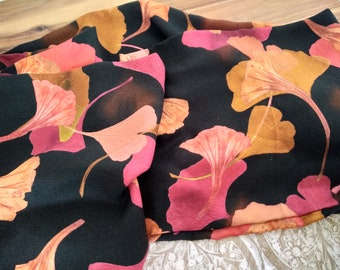 Loop Scarf Wrap Scarf Very Light Black Pink Ginkgo Leaves Viscose Necklace