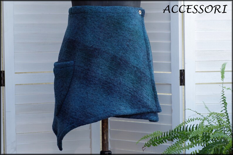 Wrap skirt wool skirt short skirt blue light checked wool kidney warmer mini skirt warm image 1