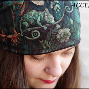 Mütze Beanie Doppelmütze Wendemütze mit Chameleon smaragd grün geblümt Viskosejersey Baumwolljersey