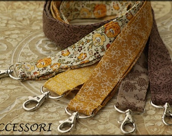 Lanyard, key ring, ID holder, mustard yellow brown cotton floral