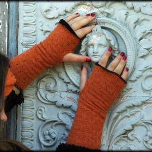 Cozy, light, warm lined arm warmers, hand warmers, wrist warmers in autumn colors with or without thumb hole hand warmers image 8