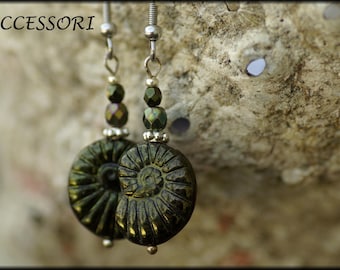 Earrings Amonite green Bohemian glass beads stainless steel earrings earrings