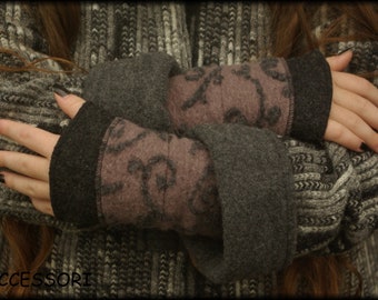 Arm warmers, wool leg warmers, khaki brown with grey tendrils, warm