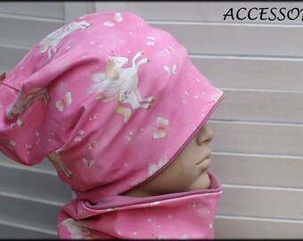 Children's hat beanie loop unicorn pink cotton baby hat