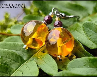 Amber garnet stainless steel earrings Bohemian glass beads