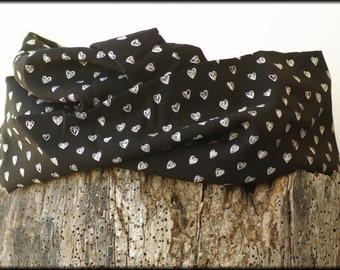 Loop scarf wrap scarf very light white black with hearts viscose necklace