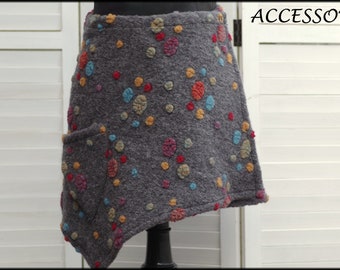 Wrap skirt wool skirt short skirt kidney warmer polka dots gray colorful dots mini skirt wool warm