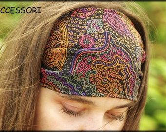 Hairband, bandana, with elastic, black, colorful, silk, cotton hair accessories