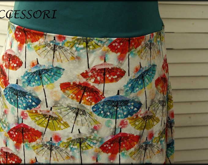 Featured listing image: Jersey skirt summer skirt viscose jersey cream colorful umbrellas ladies skirt A-form