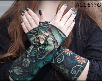 Cuffs Arm warmers double-sided or with thumb hole green Chameleon floral sports fleece hand warmer soft warm cuddly
