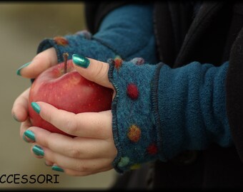 Arm warmers, leg warmers, wool, polka dot, blue, multicolored, warm