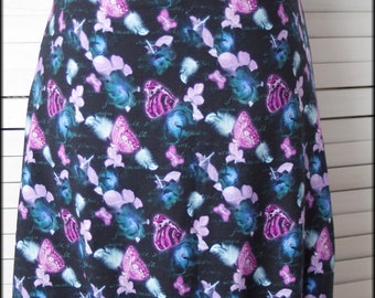 Balloon skirt jersey skirt summer skirt blue purple black with butterflies feathers cotton jersey floral ladies skirt