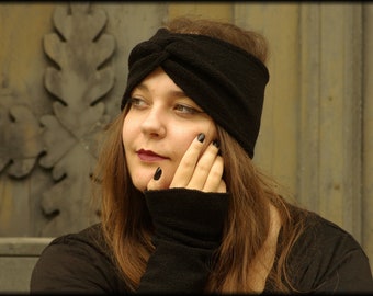 Headband merino wool black knot headband not itchy warm thick cuddly