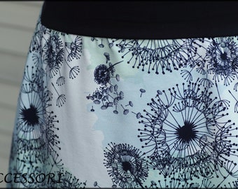 Balloon skirt jersey skirt summer skirt white black mint green with dandelions cotton jersey floral ladies skirt