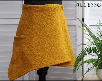 Wrap skirt bouclé skirt short skirt kidney warmer yellow maize yellow mini skirt bouclé warm