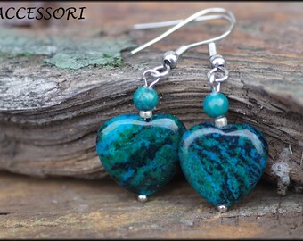 Chryzocol heart earrings green blue petrol