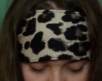 Bandana hair accessory, headpiece, cheetah design with elastic band, black and white