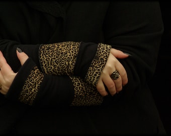 Cuffs arm warmers hand warmers reversible cuffs double-sided black leopard pattern fleece patchwork hand warmers soft warm cuddly