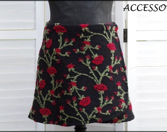 Wrap skirt wool skirt short skirt kidney warmer floral black red green mini skirt wool warm