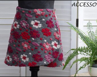 Wrap skirt wool skirt short skirt kidney warmer floral pink gray red mini skirt wool warm
