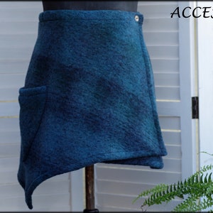 Wrap skirt wool skirt short skirt blue light checked wool kidney warmer mini skirt warm image 4