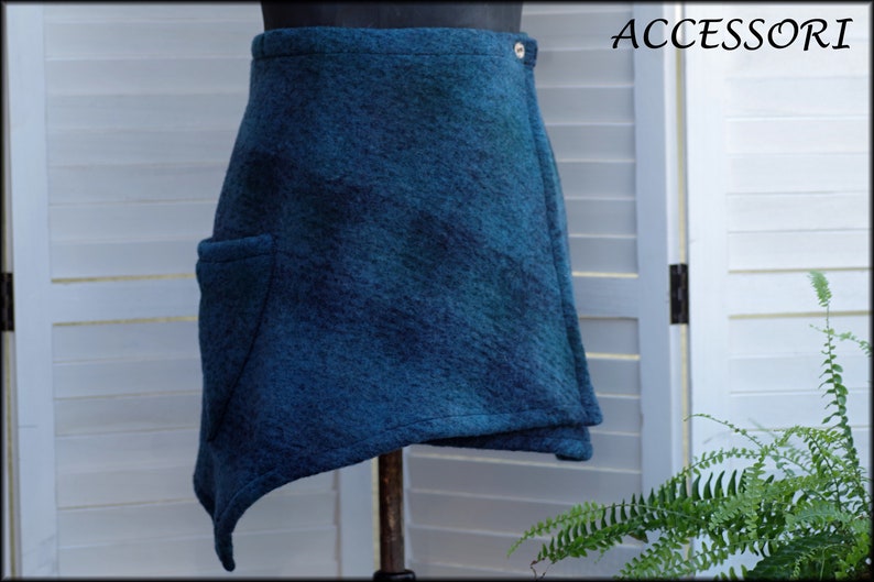 Wrap skirt wool skirt short skirt blue light checked wool kidney warmer mini skirt warm image 4