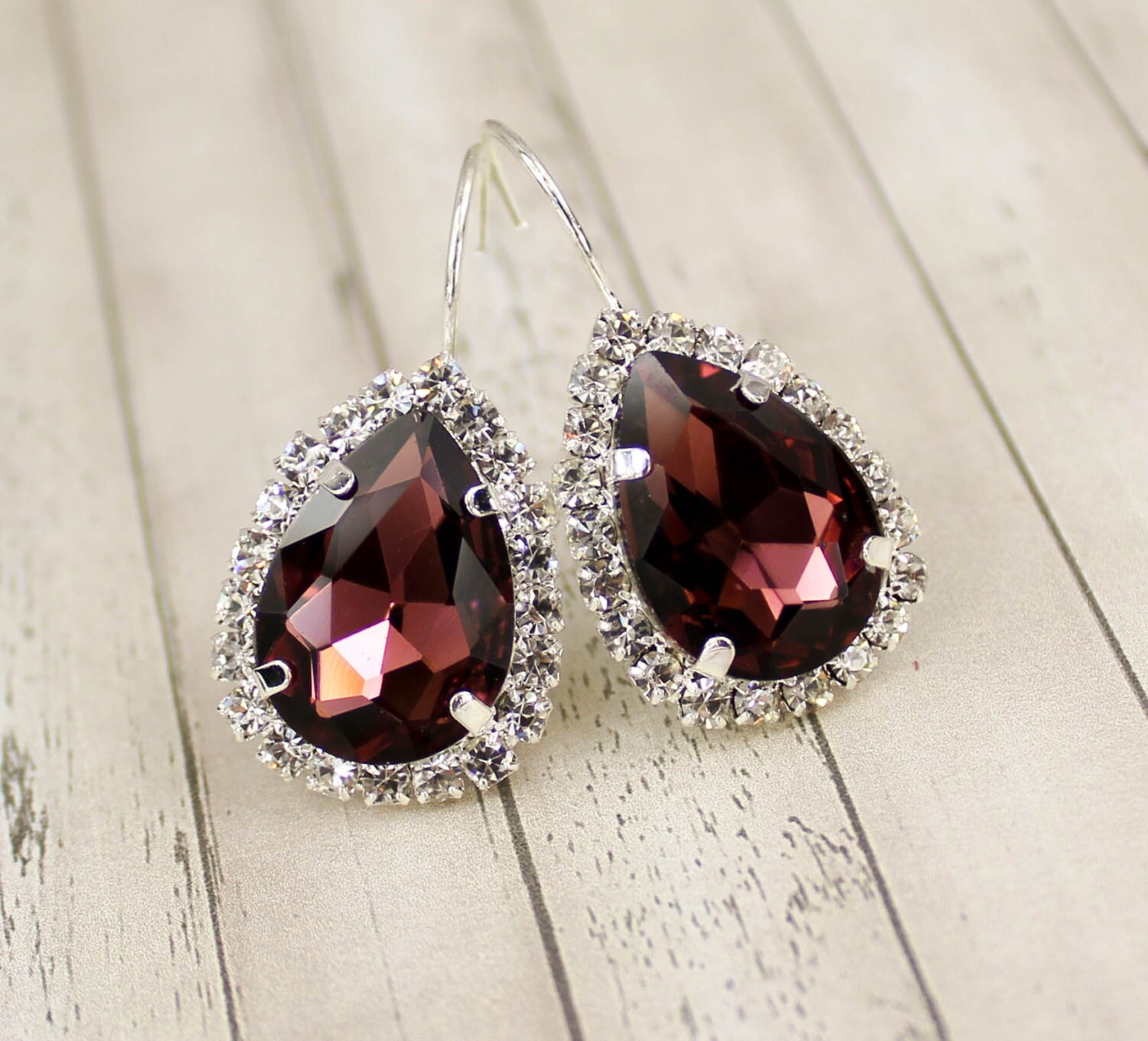 Burgundy Earring Crystal Bridal Earring Burgundy Bridal Etsy