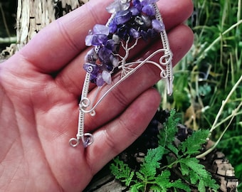 Tree,of,life,amethyst,silverplated,elf,earcuff,no,piercing,wire,wrap,jewelry,medieval,renaissance,costume,cosplay,fairy,forest,