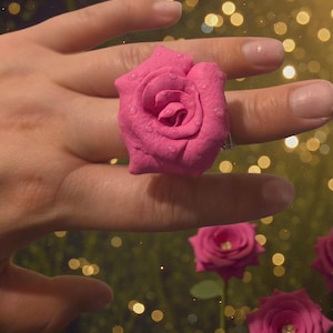 Raindrops,Roses,Rings,Adjustable, PolymerClay,Silverplated,wedding,statementring,diffuser,oil,