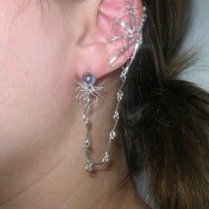 Wire,wrap,Silver,Spider,Earcuff,Spiderweb,Made,to,Order,Earring,Cartilage,Halloween,jewelry,Renaissance,costume,medieval,gothic,