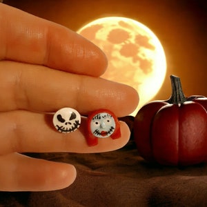 Made,to,order,Sally,Jack,skeleton,nightmare,before,Christmas,Halloween,stud,earrings,jewelry,clay,resin,silverplated,